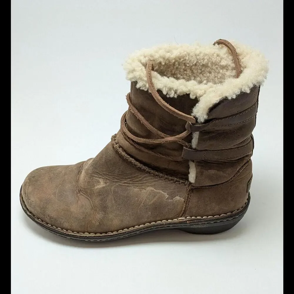 Womens UGG Caspia Brown‎ Leather Shearling Lined Ankle Boots 1001815 Size 9